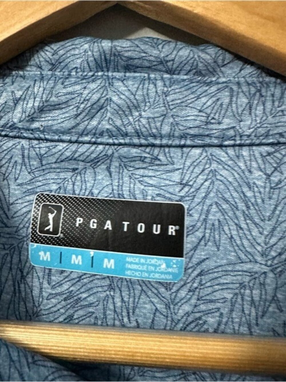 PGA Tour Blue Leaf Print Golf Polo Shirt Men’s Medium Casual Athleisure - Picture 9 of 9